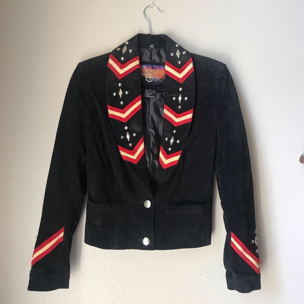 Black Suede Jacket with Detail EUC Cripple Creek